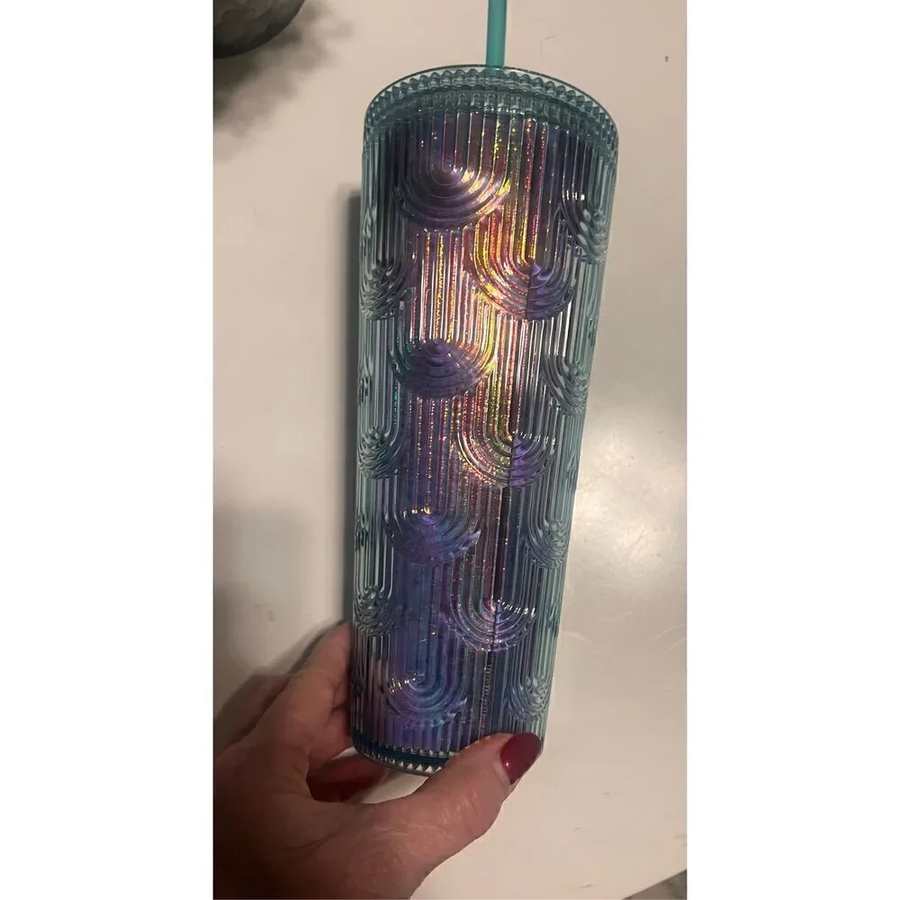 Starbucks 24oz Venti Mermaid Scale Green Iridescent Tumbler Cup With Straw Shine